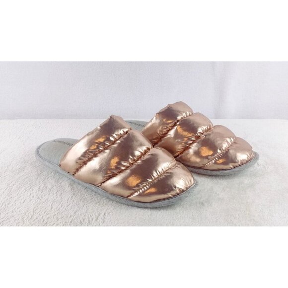 Nordstrom House Shoe Slipper Shinny Rose Gold Quilted Puffer Cover Slide On Cozy - Picture 1 of 10